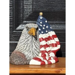 Vintage hand painted ceramic bald eagle American flag patriotic 1996